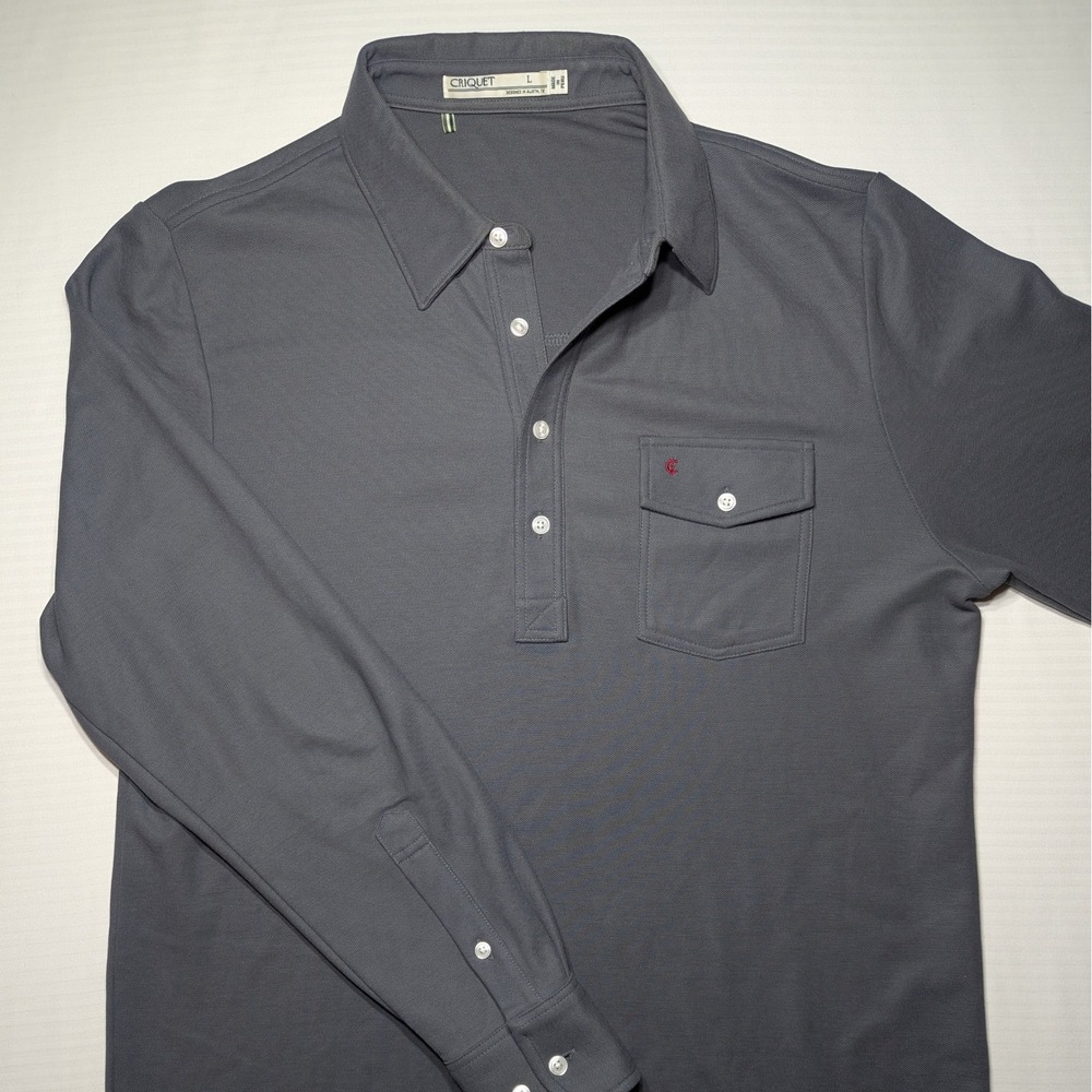 Criquet Men Pima Cotton Long Sleeve Polo Large Gray Quiet Luxury Golf